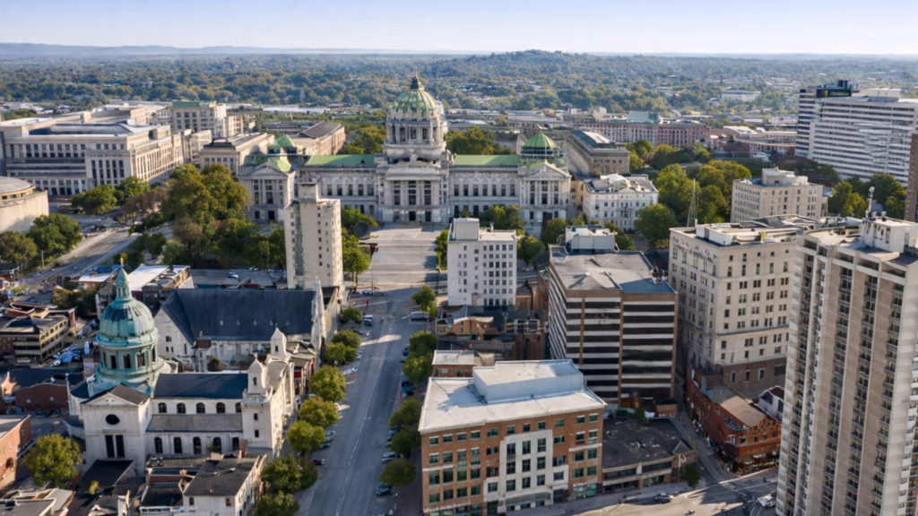 Commercial and institutional infrastructure in Pennsylvania reflecting state-level liquidity planning context